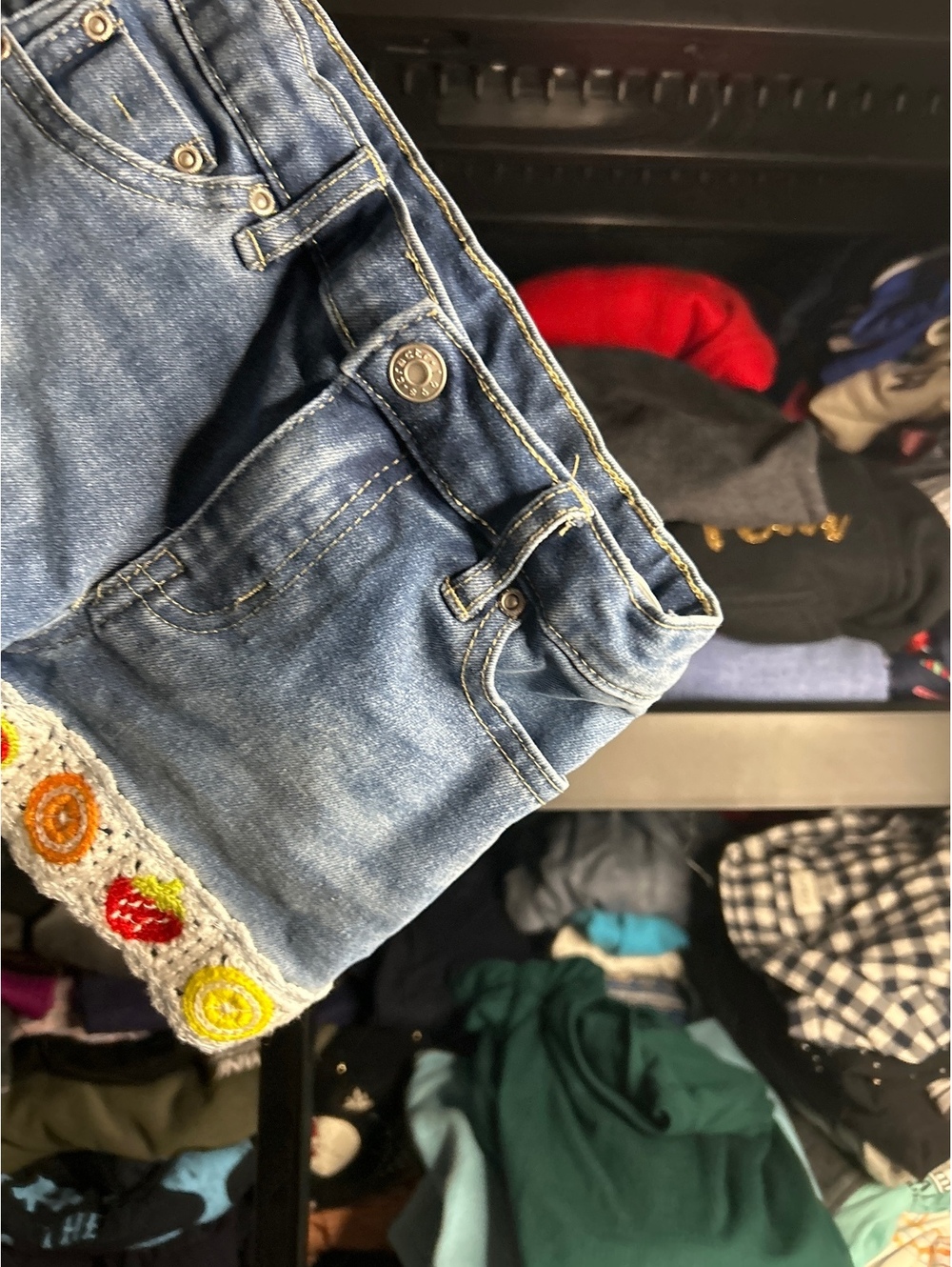 Tractr Girls Denim Shorts with Crocheted Fruit Trim Size 6